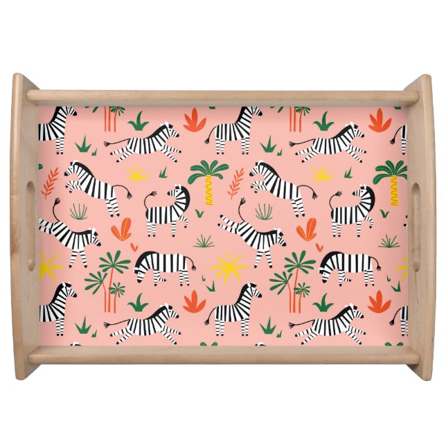 Cartoon Zebras Funny Seamless Pattern Serving Tray (Front)