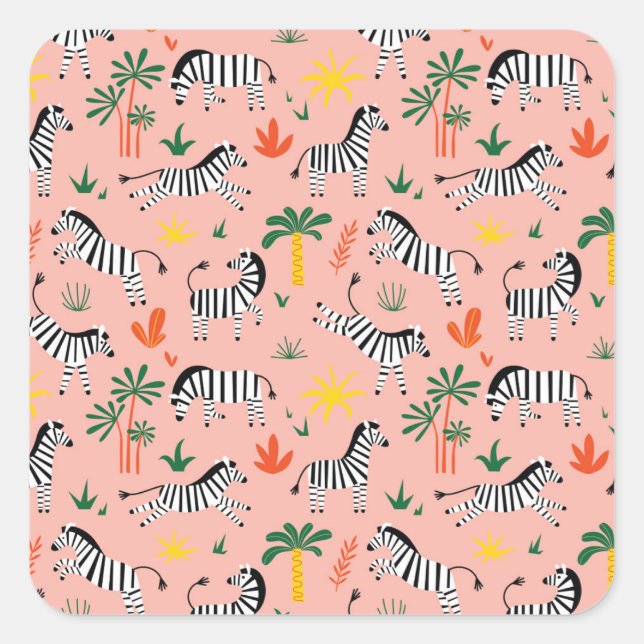 Cartoon Zebras Funny Seamless Pattern Square Sticker (Front)
