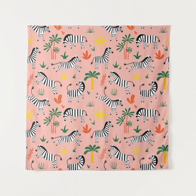 Cartoon Zebras Funny Seamless Pattern Tapestry (Front)