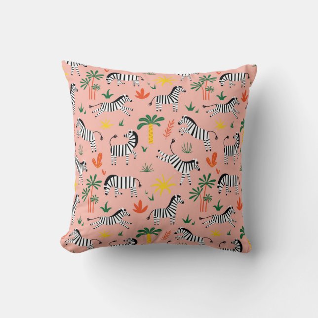 Cartoon Zebras Funny Seamless Pattern Throw Pillow (Front)