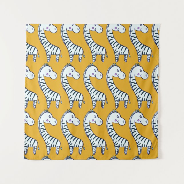 Cartoon zebras: yellow background pattern. tapestry (Front)