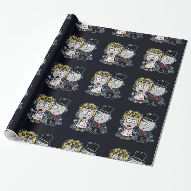 Cartoon Zombie bride and groom wedding gift wrap (Unrolled)