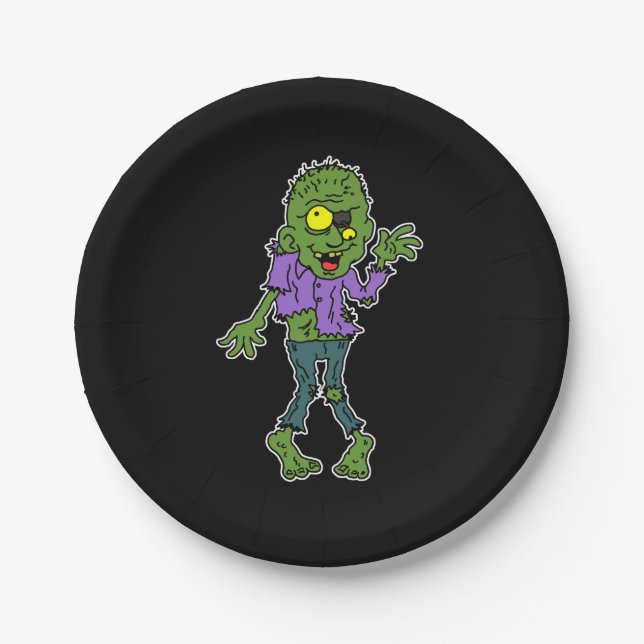 Cartoon Zombie Halloween Party Paper Plates (Front)