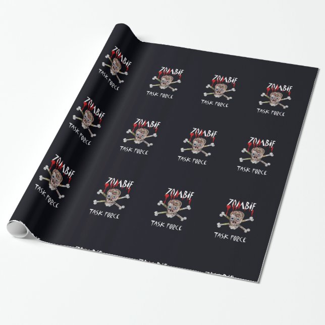 Cartoon Zombie Task Force skull cross bones gift Wrapping Paper (Unrolled)
