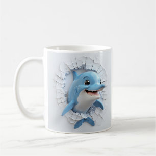 Cartoonish Blue Dolphin Through breaking wall Coffee Mug