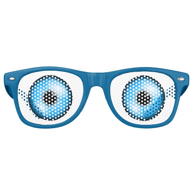 Cartoonish Blue Eyes Retro Sunglasses (Front)