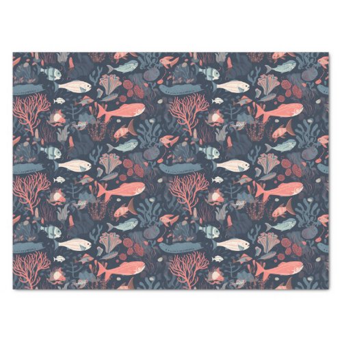 Cartoonish Fish and Sea Life Repeating Pattern Tissue Paper