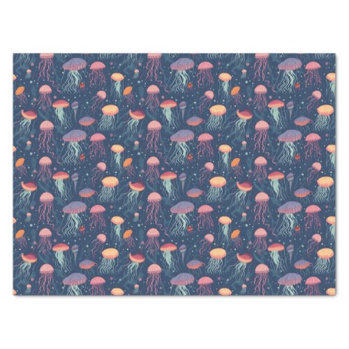 Cartoonish Jellyfish Sea Life Repeating Pattern Tissue Paper