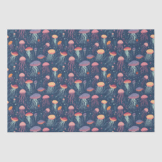 Cartoonish Jellyfish Sea Life Repeating Pattern Tissue Paper