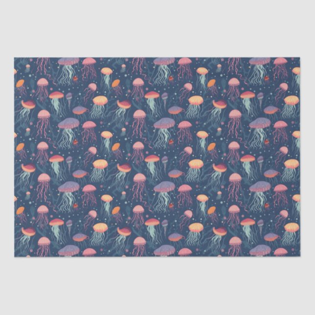 Cartoonish Jellyfish Sea Life Repeating Pattern Tissue Paper (Front)