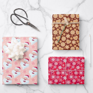 Cartoonish Pink Red And Brown Christmas Motifs Wrapping Paper Sheets