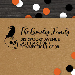 Cartoonish Skull & Raven Halloween Return Address Self-inking Stamp