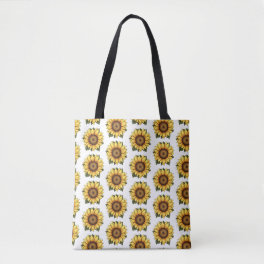 Cartoonish Yellow and Green Sunflower Pattern Tote Bag