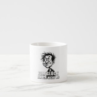 Cartoonkunst mit „Zum Glück…“-Zitat Espresso Cup