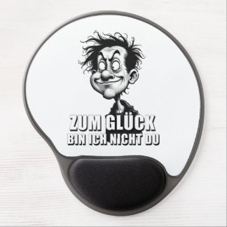 Cartoonkunst mit „Zum Glück…“-Zitat Gel Mouse Pad