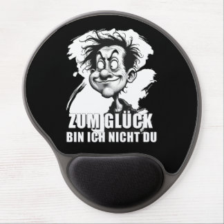 Cartoonkunst mit „Zum Glück…“-Zitat Gel Mouse Pad