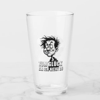 Cartoonkunst mit „Zum Glück…“-Zitat Glass