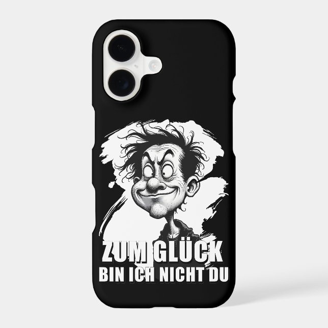 Cartoonkunst mit „Zum Glück…“-Zitat iPhone Case (Back)