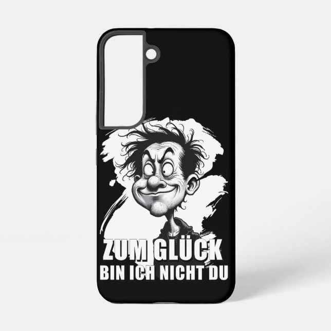 Cartoonkunst mit „Zum Glück…“-Zitat Samsung Galaxy Case (Back)