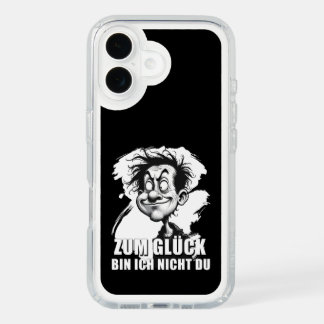 Cartoonkunst mit „Zum Glück…“-Zitat iPhone 16 Case