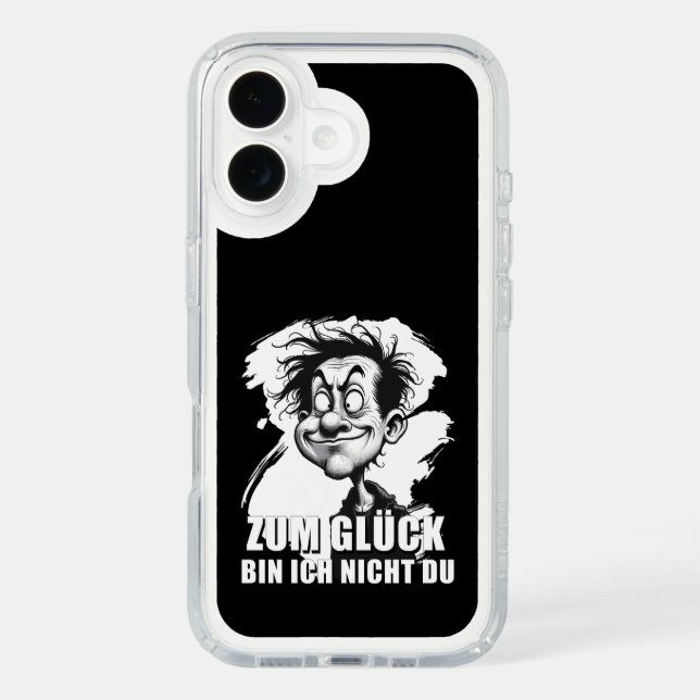 Cartoonkunst mit „Zum Glück…“-Zitat Speck iPhone Case (Front)