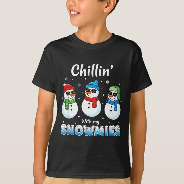 Cartoons Chillin' With My Snowmies, Funny Snowman  T-Shirt (Front)
