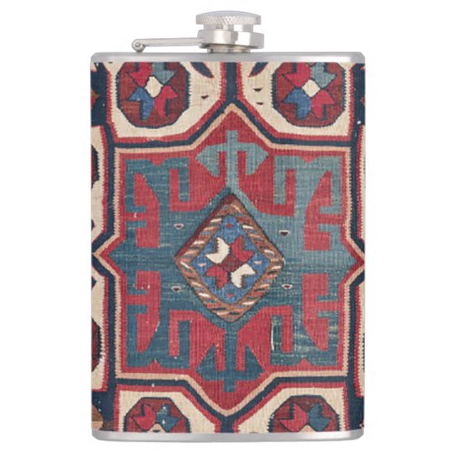 Cartouche Star  19th Century Colorful Red Blue Flask