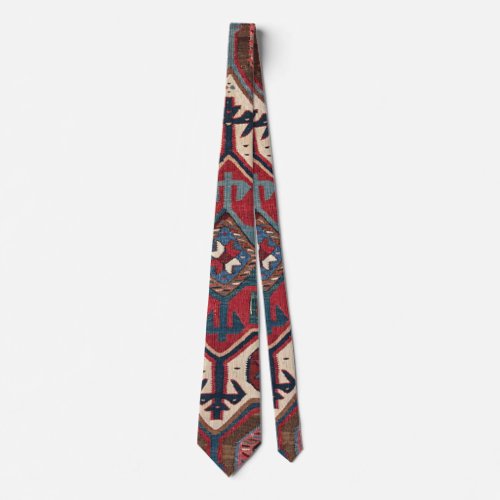 Cartouche Star  19th Century Colorful Red Blue Neck Tie