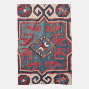 Cartouche Star II 19th Century Colorful Red Blue Kitchen Towel