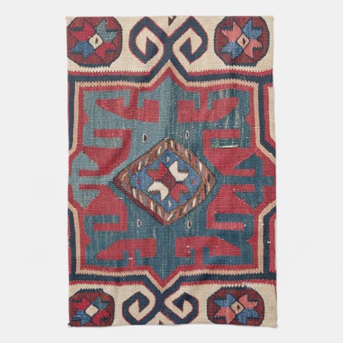 Cartouche Star II 19th Century Colorful Red Blue Kitchen Towel