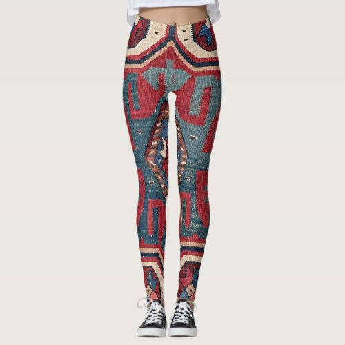 Cartouche Star II 19th Century Colorful Red Blue Leggings