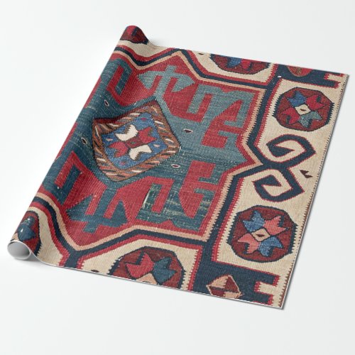 Cartouche Star II 19th Century Colorful Red Blue Wrapping Paper