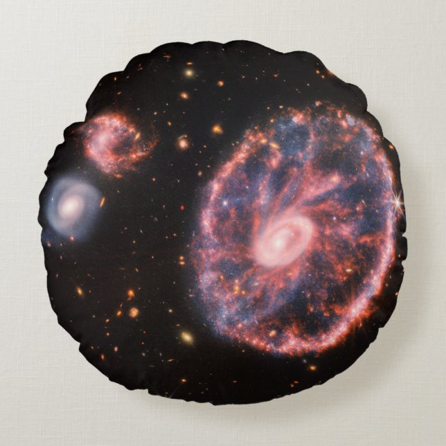 Cartwheel Galaxy, James Webb Space Telescope Round Pillow (Front)