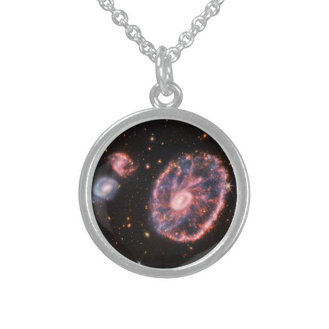 Cartwheel Galaxy, James Webb Space Telescope Sterling Silver Necklace (Front)