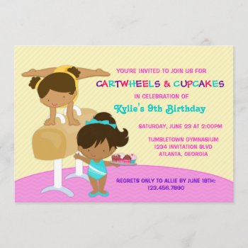 Cartwheels And Cupcakes Gymnastics Birthday Party Invitation by InvitationBlvd at Zazzle