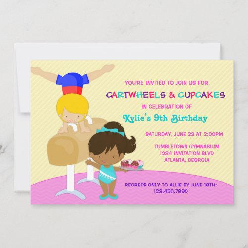 Cartwheels and Cupcakes Gymnastics Birthday Party Invitation