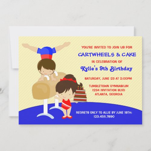 Cartwheels and Cupcakes Gymnastics Birthday Party Invitation