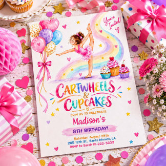Cartwheels & Cupcakes Gymnastics Birthday Invite