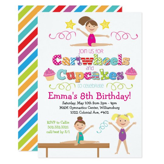 Cartwheels Cupcakes Gymnastics Birthday Party Invitation Zazzle Cartwheels Cupcakes Gymnastics Birthday Party Invitation