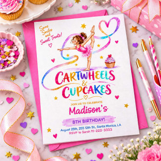 Cartwheels & Cupcakes Gymnastics Invitation