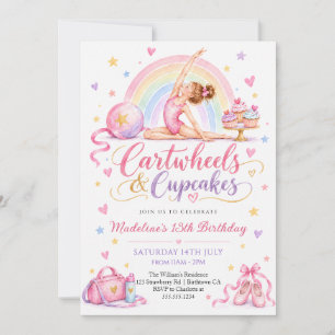 Cartwheels & Cupcakes Pastel Gymnastics Birthday Invitation