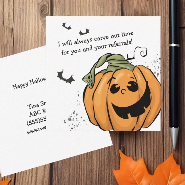 Carve out Time for Your Referrals Halloween Note Card (Editable Halloween Referral Notecard)