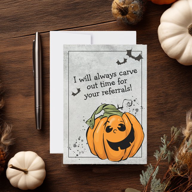 Carve Time for Your Referral Halloween Thank You Card (Cute Halloween Business Marketing Card)