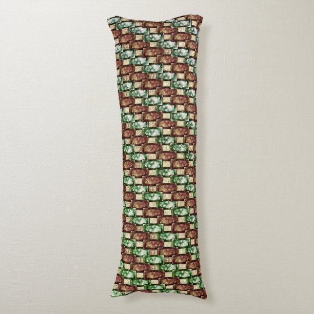 Carved and spotted brown green rectangular pieces body pillow (Front Vertical)