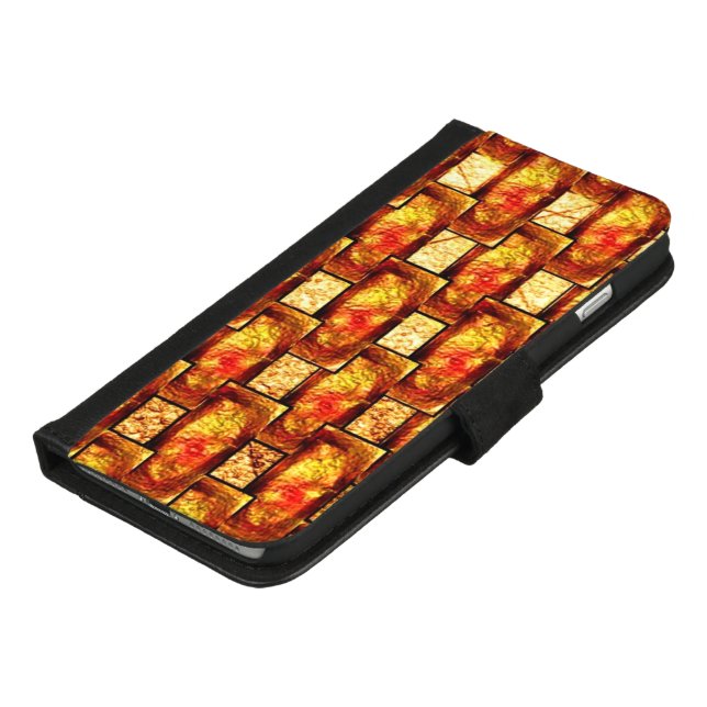 Carved and stained brown orange rectangular plates iPhone wallet case (Bottom)