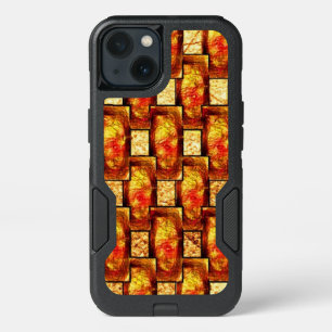 Carved and stained brown orange rectangular plates iPhone 13 case