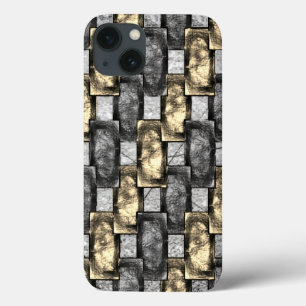 Carved and stained gray golden rectangular pieces iPhone 13 case