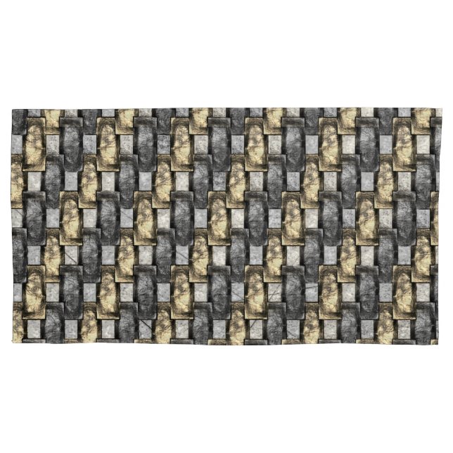 Carved and stained gray golden rectangular pieces pillow case (Front-Left)