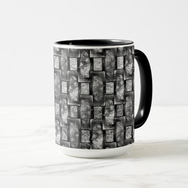 Carved and stained gray rectangular plates mug (Front Right)