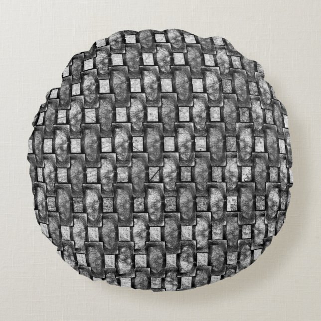 Carved and stained gray rectangular plates round pillow (Front)